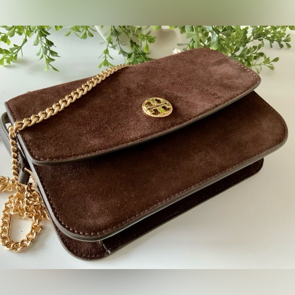 NWT TORY BURCH SUEDE & LEATHER SHOULDER/CROSSBODY BAG DARK COCOA - Picture 4 of 12